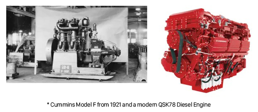Cummins Model F from 1921 and a modern QSK78 Diesel Engine
